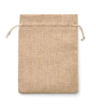 Front view of empty burlap drawstring gift bag Front view of empty burlap ... Stock Photos