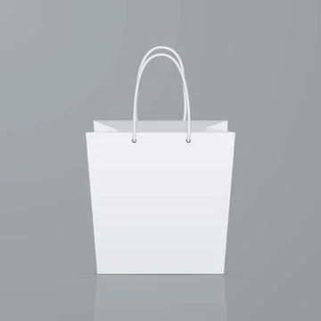 Front view of empty paper shopping bag on gray background. Realistic mockup t Stock Illustration