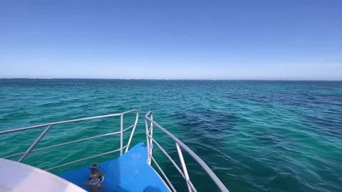 Front view of empty peacefull ocean from sailing boat and clear blue sky Stock Footage 206098296