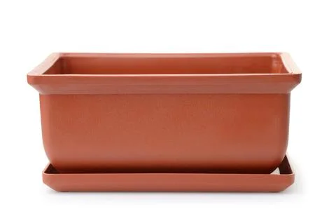 Front view of empty rectangular plastic flower pot Front view of empty rec... Foto stock