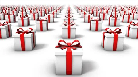 Front view of endless rows of gift boxes Foto stock