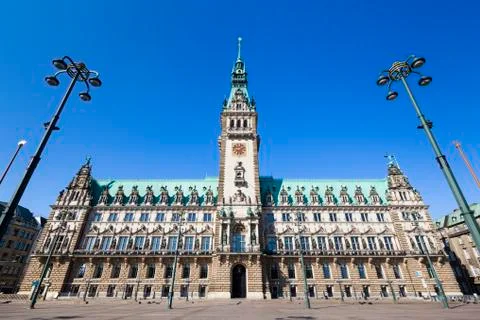 Front view of the famous town hall in Hamburg, Germany Stock Photos