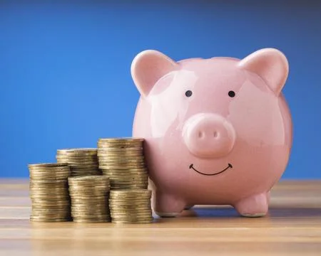 Front view finance elements with pink piggy bank Resolution and high quality Stock Photos