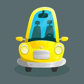 Front view flat yellow cartoon passenger car. Stock Illustration