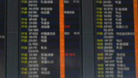 Front view of flight information board in international airport in asian city. Stock Footage 119989841