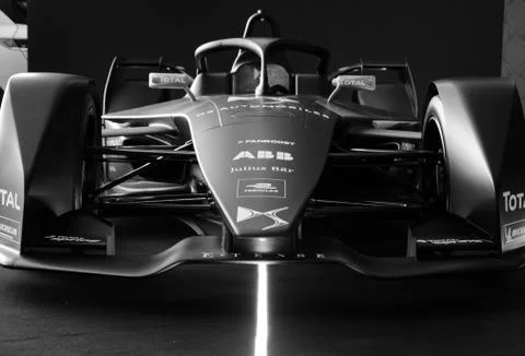 Front view of a Formula One grand prix electric car Stock Photos