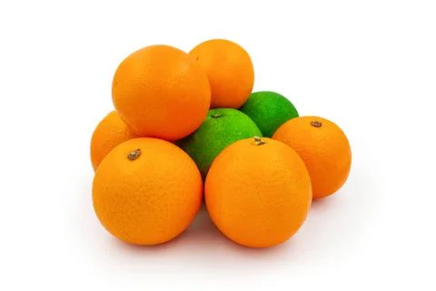Front view fresh oranges and sweet lemon with leaf isolated on white background Stock Photos