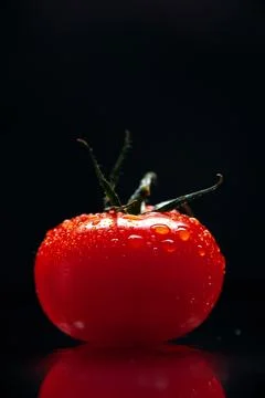 Front view fresh red tomato on a black background color ripe mellow tree ph.. Stock Photos