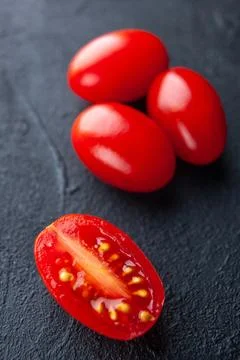 Front view fresh red tomatoes on dark background ripe salad food photo color Stock Photos