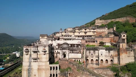 Front view of Garh Palace situated in Bundi town, Rajasthan state in India. Video stock 232332584