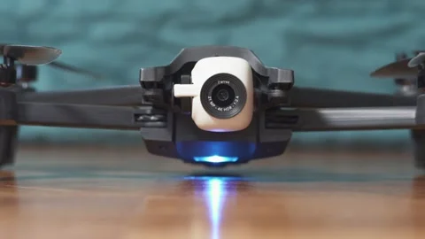 Front view of the gimbal startup sequence of a Parrot Anafi drone Stock Footage 138911403