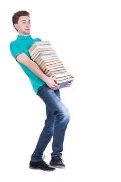 Front view of going  handsome man carries a stack of books Stock Photos