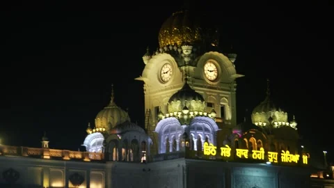 Front View of Golden Temple Illuminated at Night Stock Footage 331341177