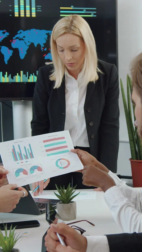 Front view of good-looking experienced successful diverse business partners whic Stock Footage 330123702