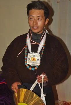 Front view of a good looking Ladakhi Groom from Zanskar valley looking sideways  Stock Photos
