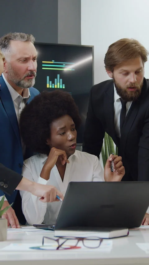 Front view of good-looking purposeful professional male and female colleagues wh Stock Footage 330792036
