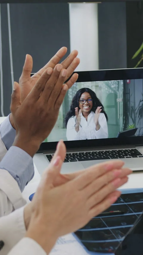 Front view of good-tempered in high spirits cvalified multiracial male and femal Stock Footage 332987487