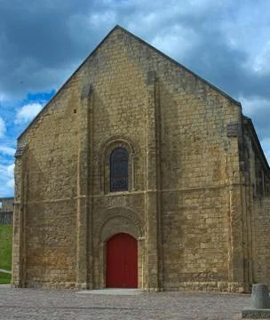Front view at gothic style catholic church at Caen citadel, France Stock Photos