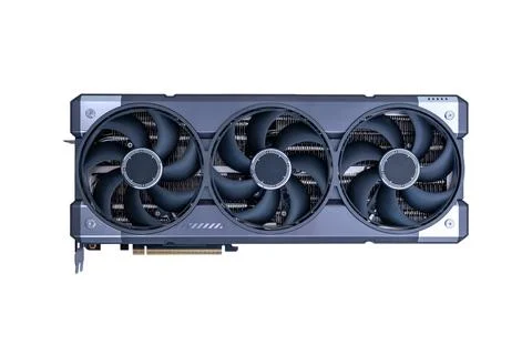 Front view of high performance triple fan graphics card isolated on white b.. Stockfoto's
