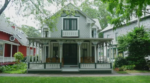 Front view of historic architectural cottage in Martha's Vineyard 4k Stock Footage 41628785
