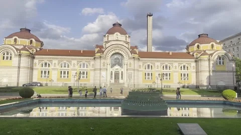 Front view of the historic Sofia Central Mineral Baths, now home to the Stock-Footage 344479537