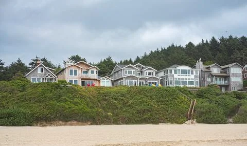 Front view of house on the beach at Pacific coastal in US, real estate with s Stock Photos
