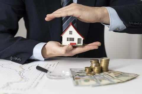 Front view house investments elements composition Stock Photos