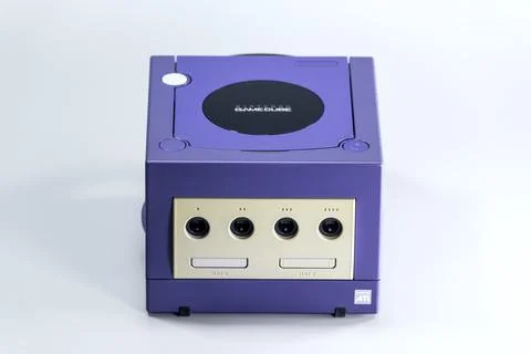 Front view of indigo Nintendo GameCube console in Fukuoka Japan Stock Photos