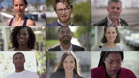 Front view of joyful people smiling at camera Video stock 118227617