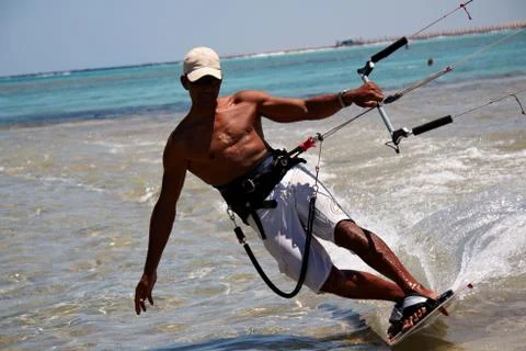 Front view of a kitesurfer Stock Photos