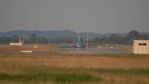 Front view of KLM passenger aircraft taxiing on the taxiway Stock Footage 247637732