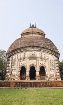 Front view of Krishna Chandraji's Temple adorned with exquisite terracotta .. Stock Photos
