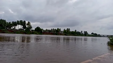Front view from krishna mai ghat/river bank Sangli, Maharashtra. Stock Footage 138322374