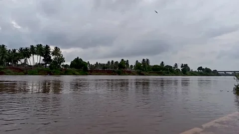 Front view from krishna mai ghat/river bank Sangli, Maharashtra. Stock Footage 138323124