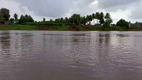 Front view from krishna mai ghat/river bank Sangli, Maharashtra. Stock Footage 138327015