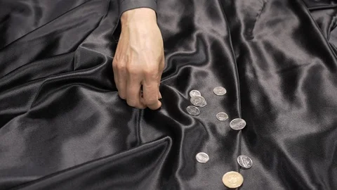 Front view - lady counting loose change. 4k Stock Footage 96010287