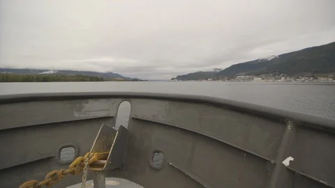 Front view of large boat driving in Alaska Stock Footage 104867540