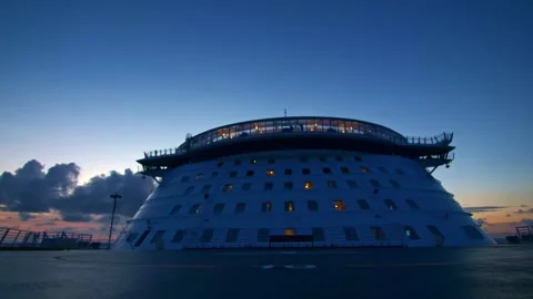 Front view of a large cruise ship sailing at sunset Stock Footage 291475851