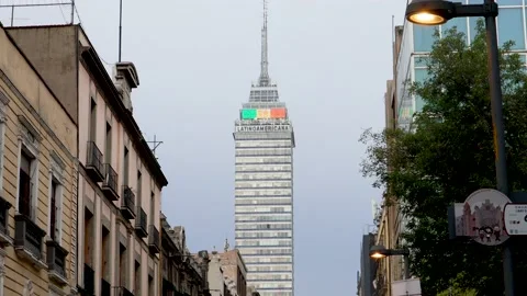 Front view of the Latin American tower in Mexico City Stock Footage 165268227