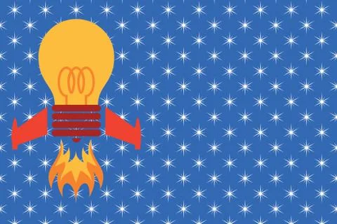 Front view launching bulb rocket fire base. Starting new project. Creative work Stock Illustration