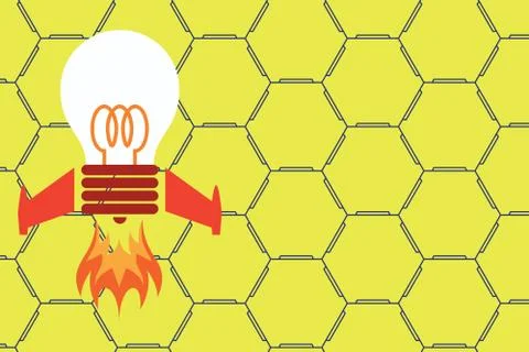 Front view launching bulb rocket fire base. Starting new project. Creative work Illustrazione stock