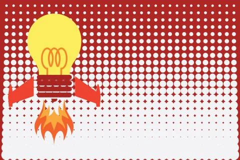 Front view launching bulb rocket fire base. Starting new project. Creative work Illustrazione stock