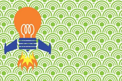 Front view launching bulb rocket fire base. Starting new project. Creative work Illustrazione stock