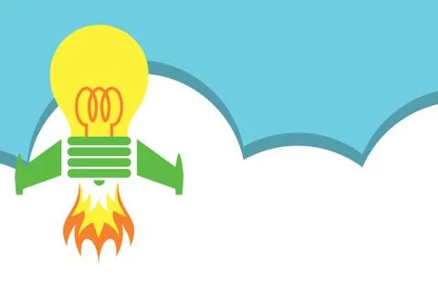 Front view launching bulb rocket fire base. Starting new project. Creative work Illustrazione stock