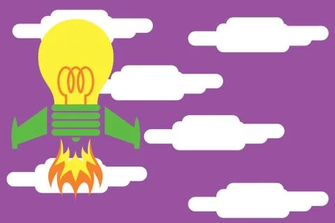 Front view launching bulb rocket fire base. Starting new project. Creative work Illustrazione stock