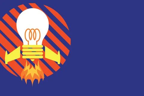 Front view launching bulb rocket fire base. Starting new project. Creative work Stock Illustration