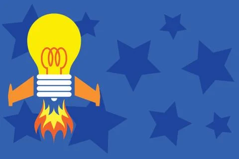 Front view launching bulb rocket fire base. Starting new project. Creative work Illustrazione stock