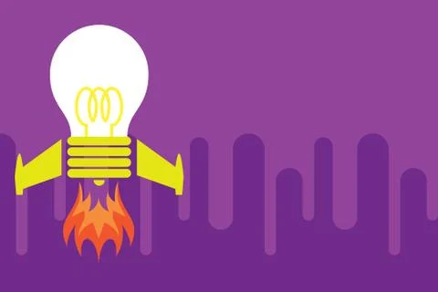 Front view launching bulb rocket fire base. Starting new project. Creative work Illustrazione stock