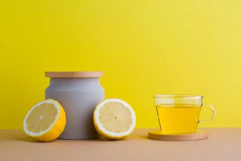 A front view of lemon decorated with tea Stock Photos