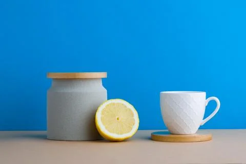 A front view of lemon decorated with tea Stock Photos